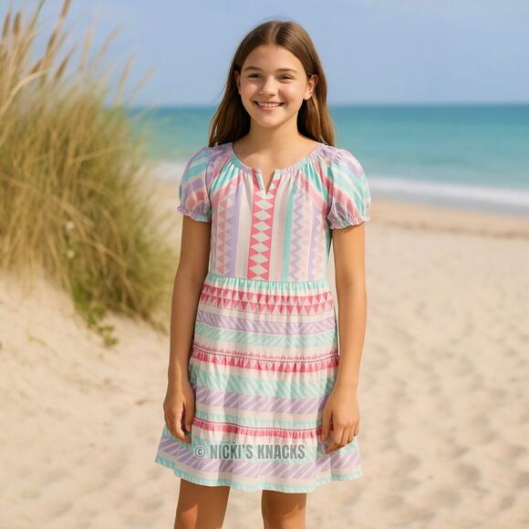 Goa Kids Ruffled Swimsuit Cover Up Dress White Multicolor Beachwear Size 12 - Picture 1 of 7